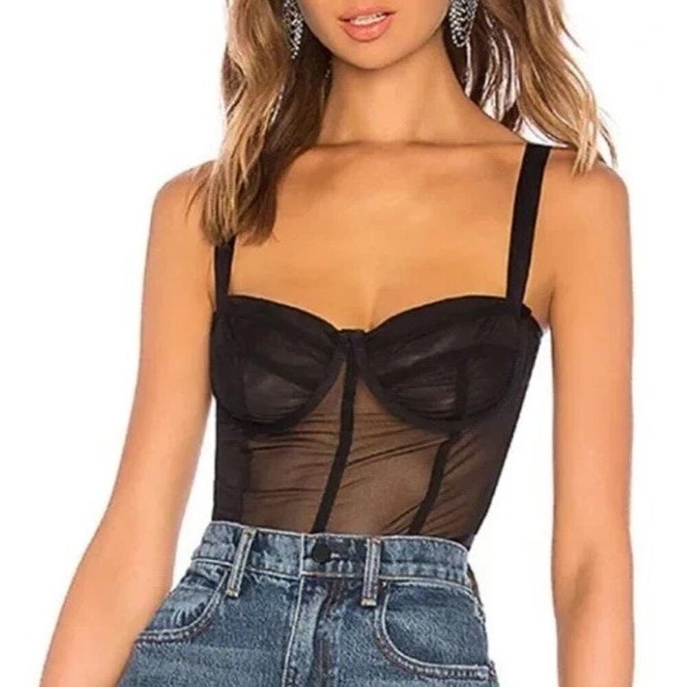 Danielle Guizio Sheer Mesh Bustier Corset Top Size Small Black Edgy Evening Wear